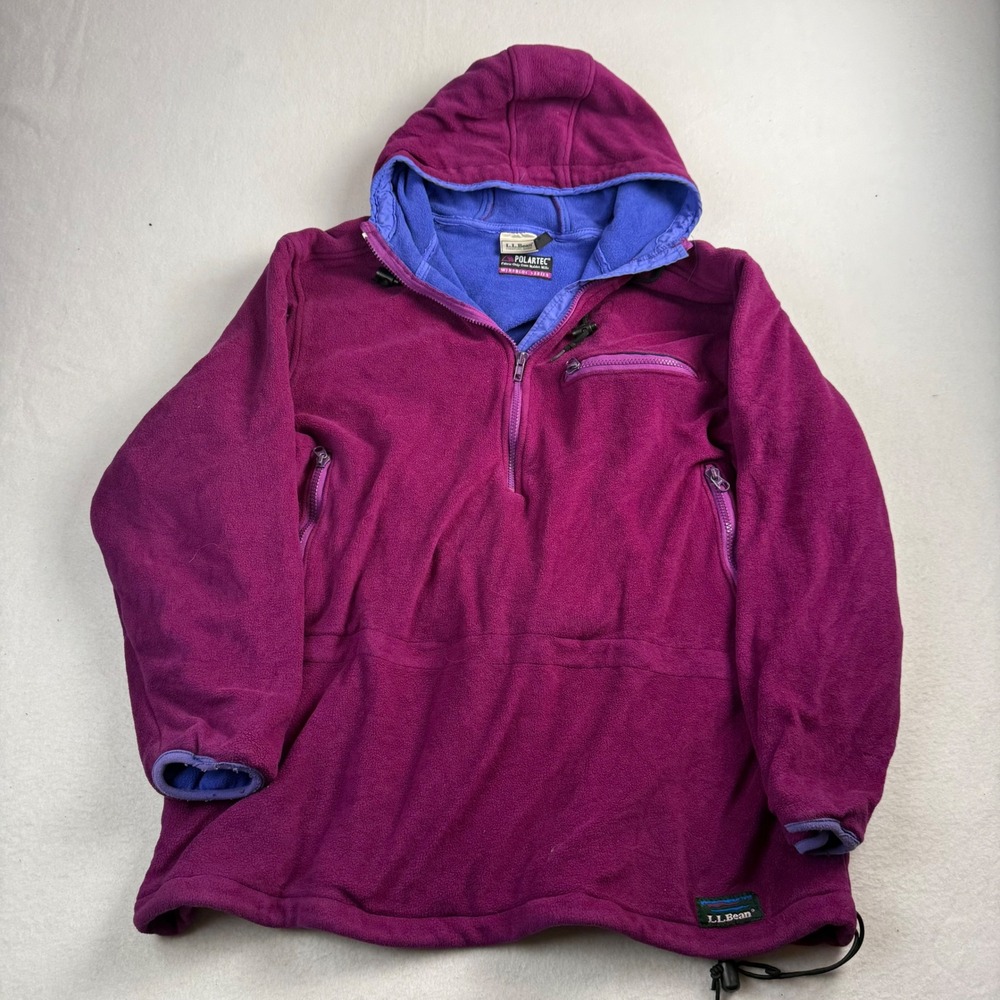 Vintage LL Bean Polartec Windbloc Fleece Anorak Hooded Magenta Purple Womens XL